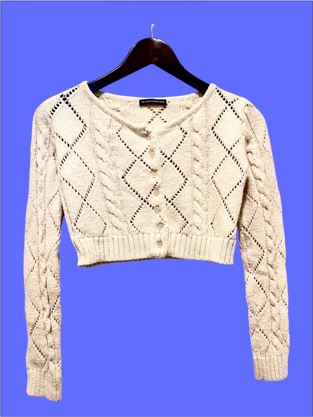 Brandy Melville Cream Cropped Cable Knit  Sweater One Size (S) cotton 100%
